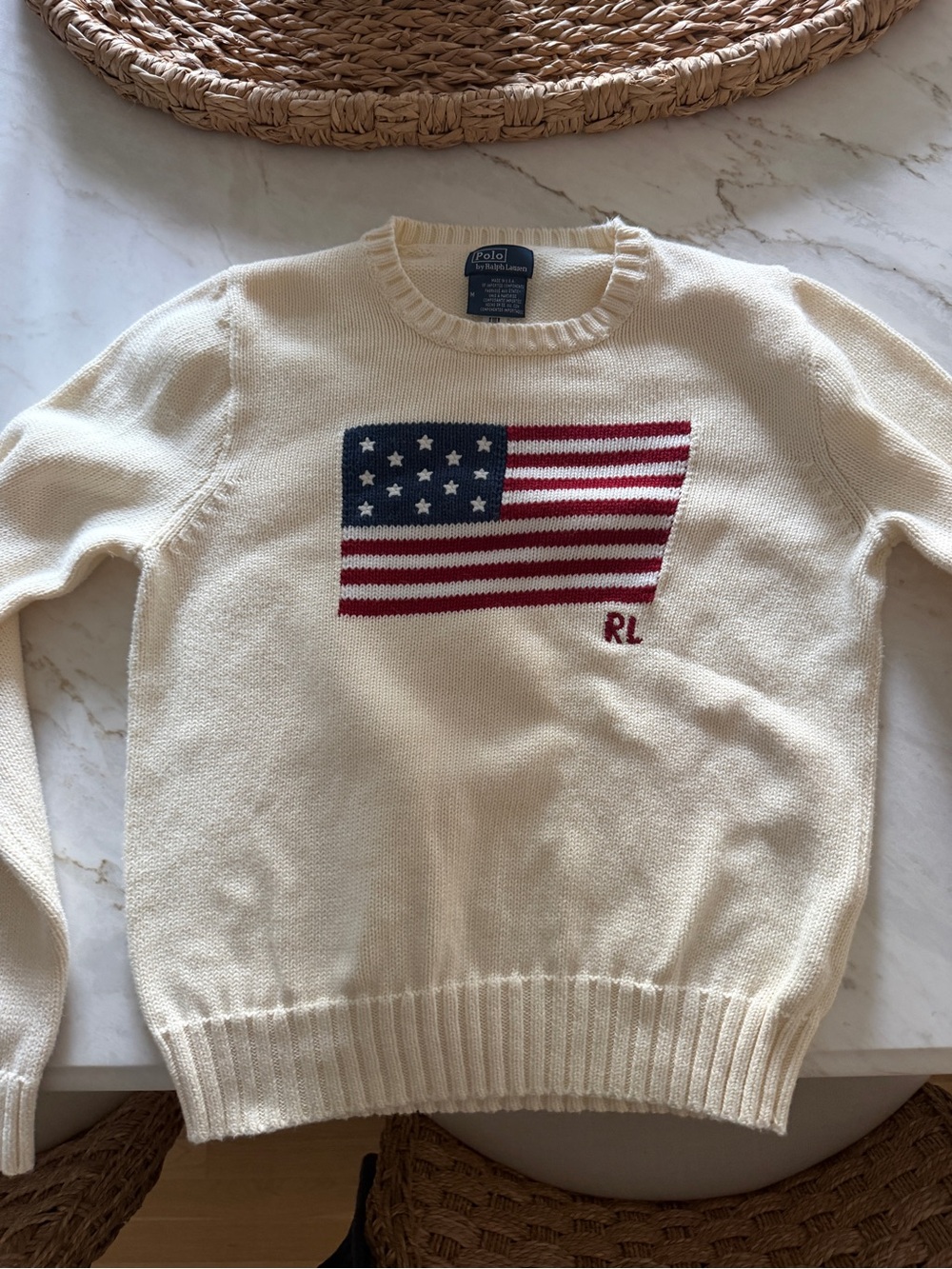 Polo by Ralph Lauren Cream American Flag Crewneck Sweater - Picture 2 of 4